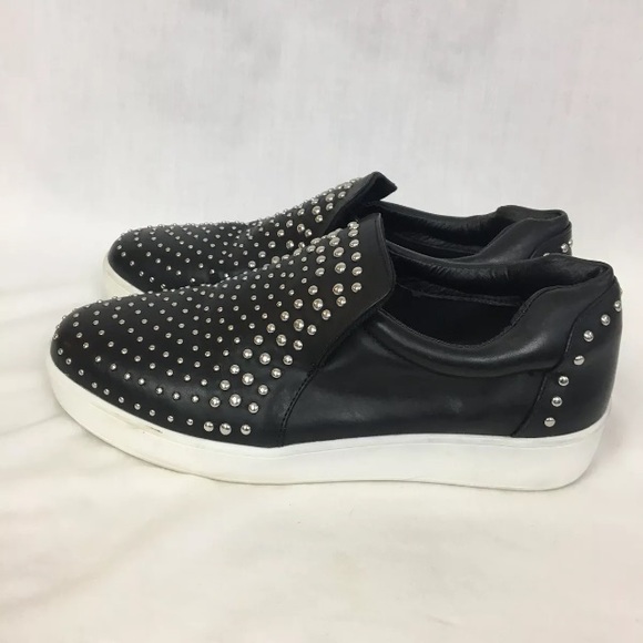 Steven Steve Madden Smash Studded Black Loafers - Picture 3 of 8
